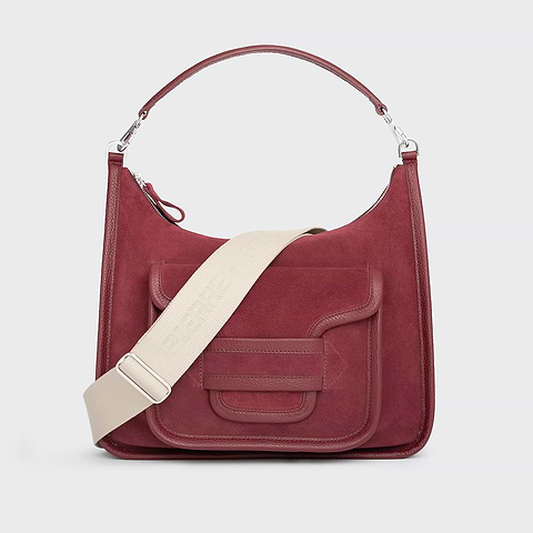 Pierre Hardy ALPHA DAY MAXI BAG, burgundy suede calfskin and grained calfskin