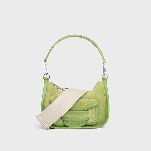 Pierre Hardy ALPHA DAY MINI BAG, green suede calfskin and grained calfskin