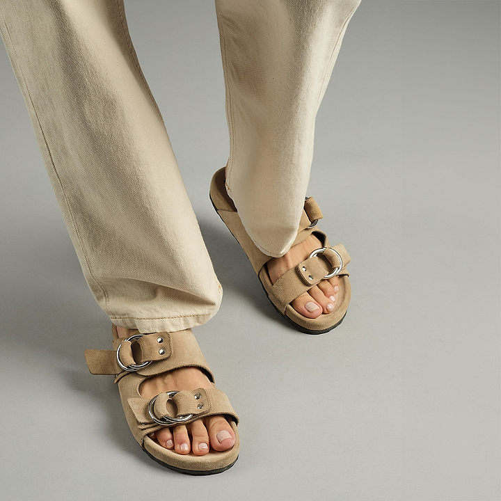 Pierre Hardy BEACH RIDER FLAT MULE, sand suede calfskin, view 3