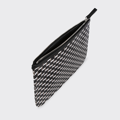 Pierre Hardy POUCH, cube perspective coated canvas & black calfskin, view 2