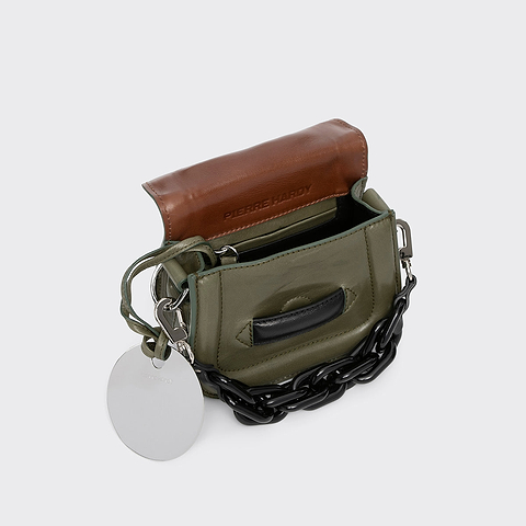 Pierre Hardy MICRO ALPHAVILLE BAG, khaki, hazelnut and black kidskin, view 2