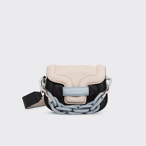 Pierre Hardy MICRO ALPHAVILLE BAG, off-white & black grained kidskin and light blue lambskin
