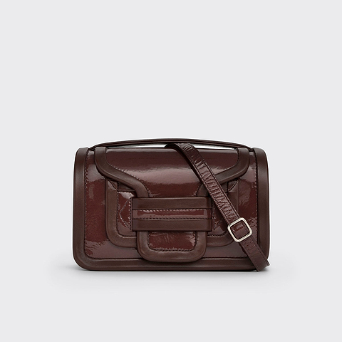 Pierre Hardy ALPHA HANDBAG, patent kidskin and brown lambskin