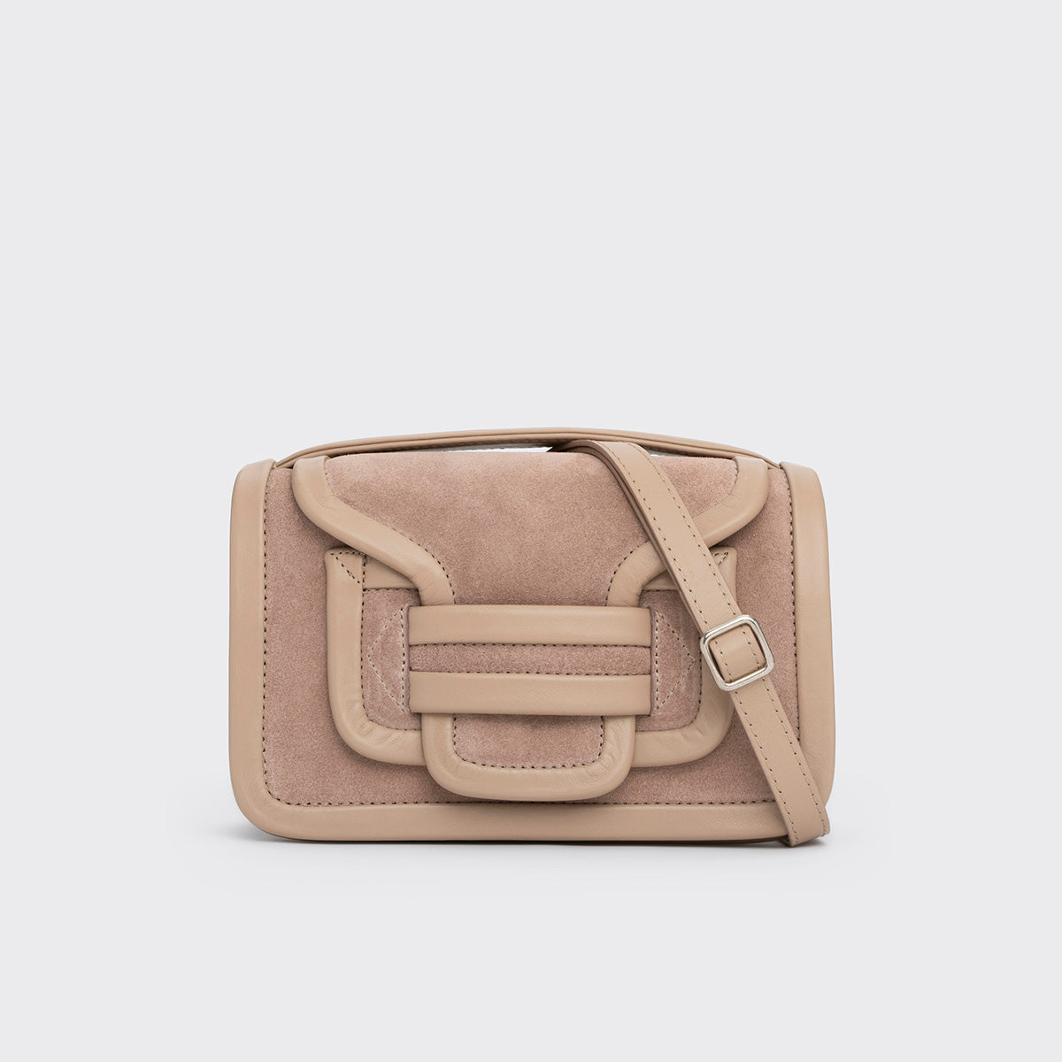 Pierre Hardy ALPHA HANDBAG, powder pink suede calfskin and taupe calfskin