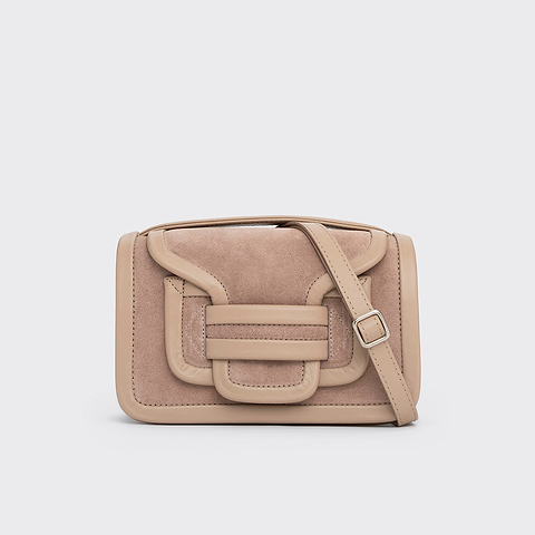 Pierre Hardy ALPHA HANDBAG, powder pink suede calfskin and taupe calfskin