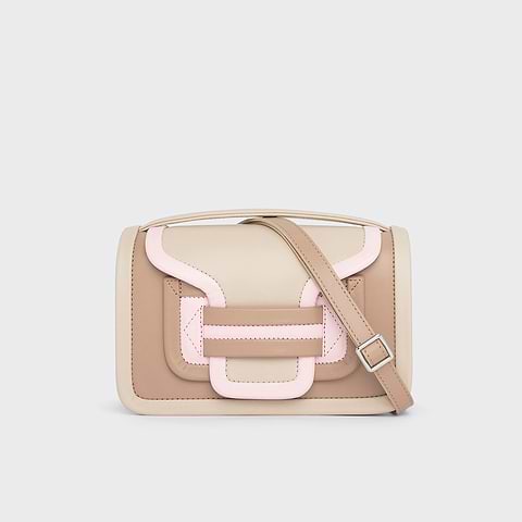 Pierre Hardy ALPHA HANDBAG, taupe & off-white calfskin and powder pink kidskin