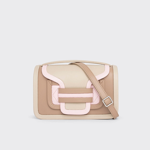 Pierre Hardy ALPHA HANDBAG, taupe & off-white calfskin and powder pink kidskin