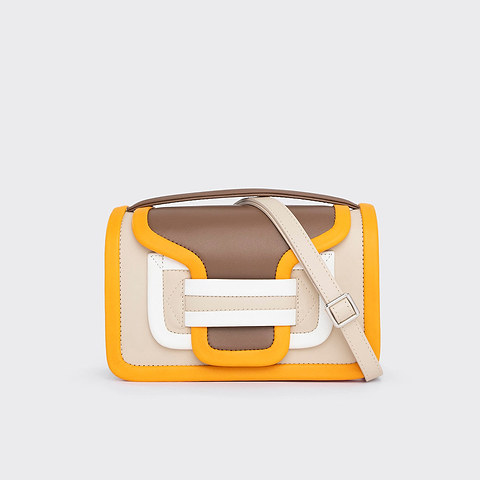 Pierre Hardy ALPHA HANDBAG, camel, off-white, sun & white calfskin