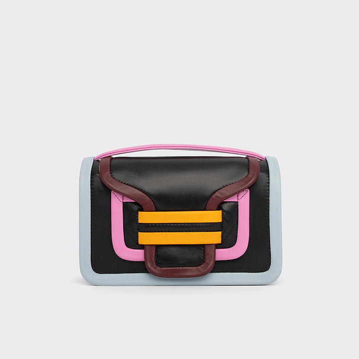 Pierre Hardy ALPHA HANDBAG, black, pink & yellow lambskin and white calfskin, view 6