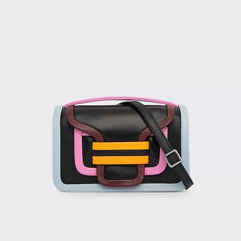 Pierre Hardy ALPHA HANDBAG, black, pink & yellow lambskin and white calfskin