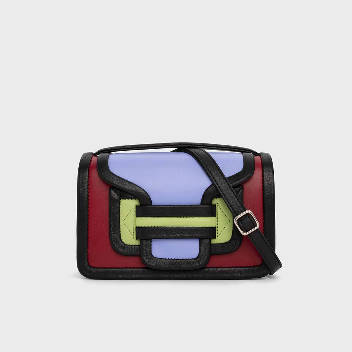 Pierre Hardy ALPHA HANDBAG, carmine red, lilac, anise and black lambskin
