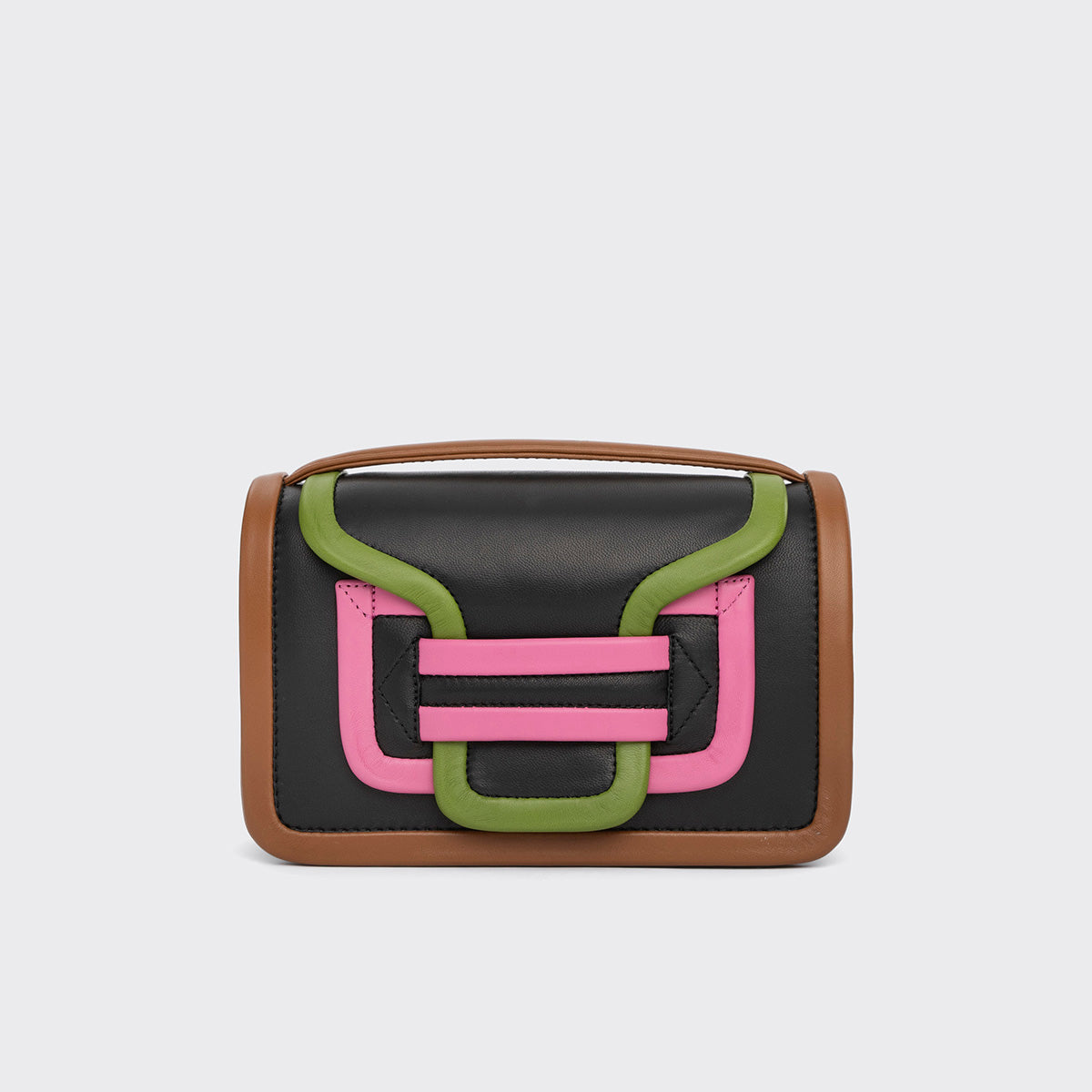 Pierre Hardy ALPHA HANDBAG, black, green, pink and camel lambskin, view 5