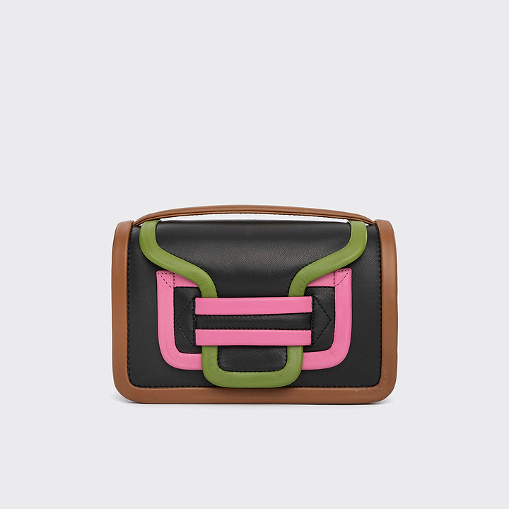 Pierre Hardy ALPHA HANDBAG, black, green, pink and camel lambskin, view 5