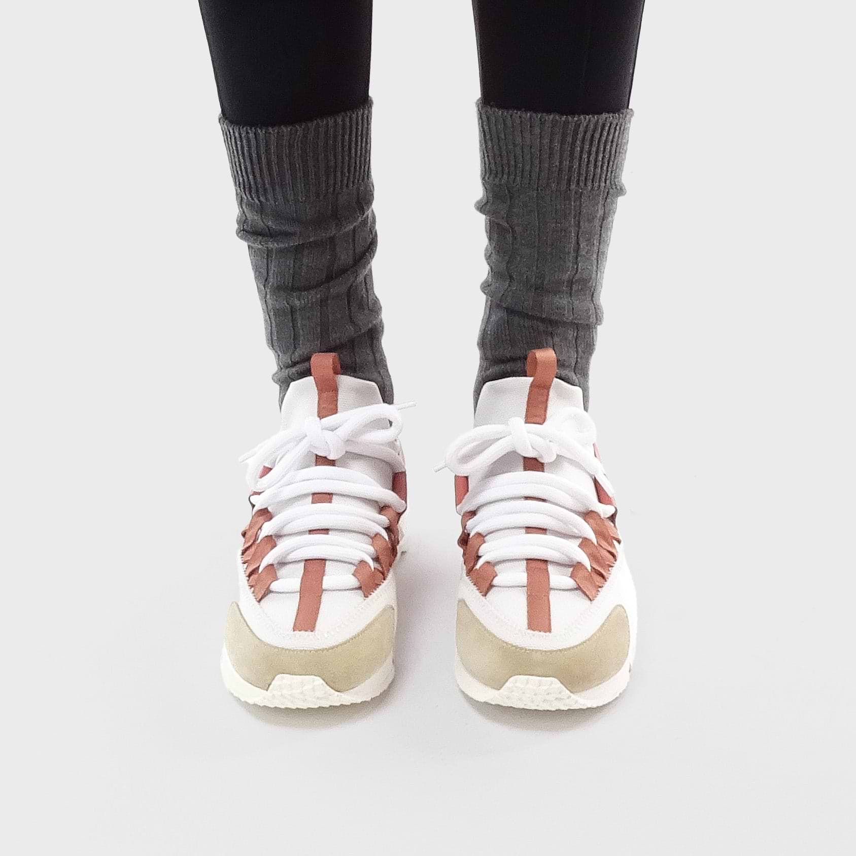 Pierre Hardy TREK COMET SNEAKERS, white nylon canvas, white & blush pink calfskin and beige suede calfskin, view 4
