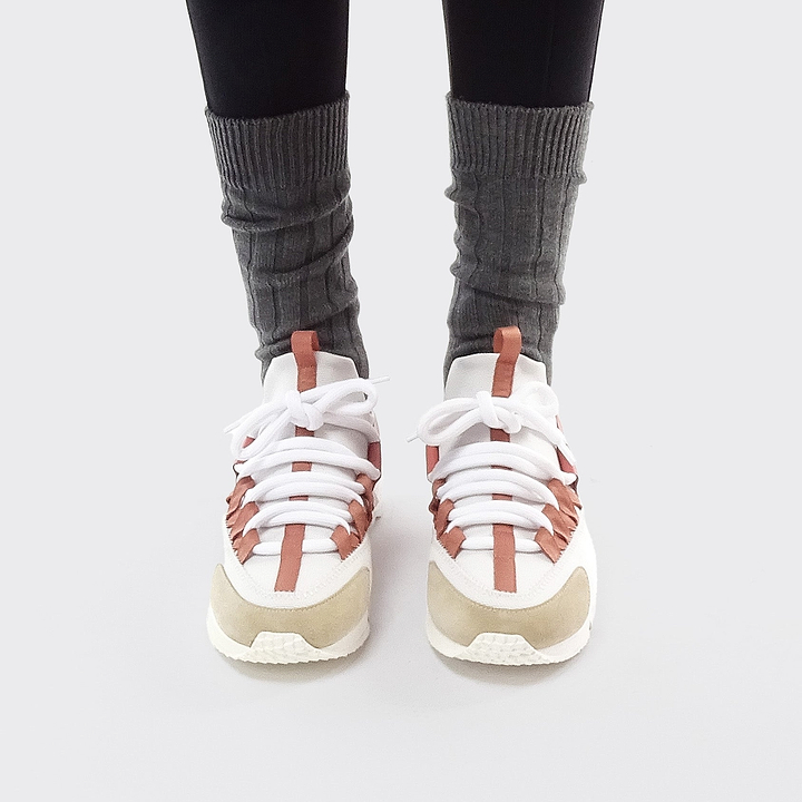 Pierre Hardy TREK COMET SNEAKERS, white nylon canvas, white & blush pink calfskin and beige suede calfskin, view 4