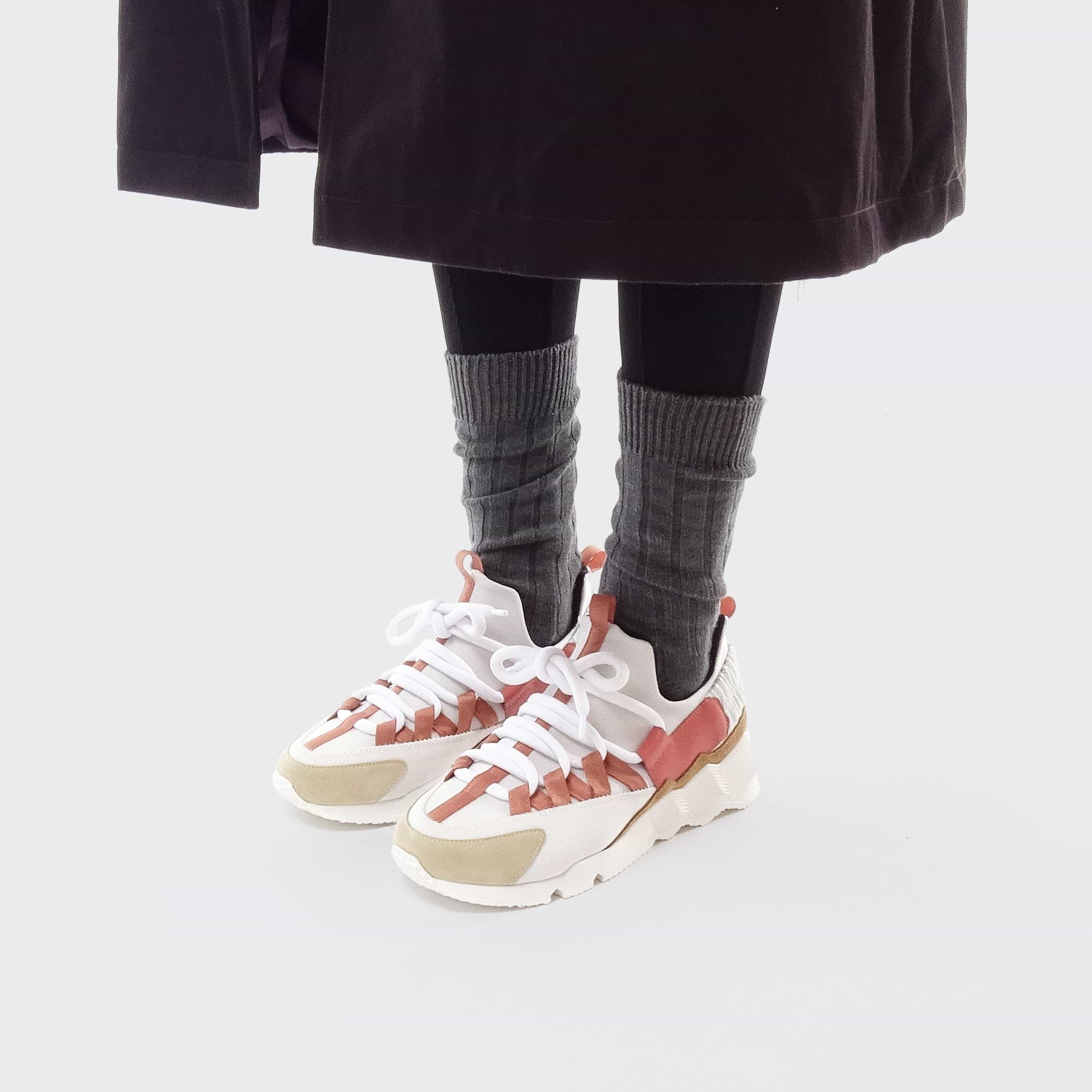 Pierre Hardy TREK COMET SNEAKERS, white nylon canvas, white & blush pink calfskin and beige suede calfskin, view 5