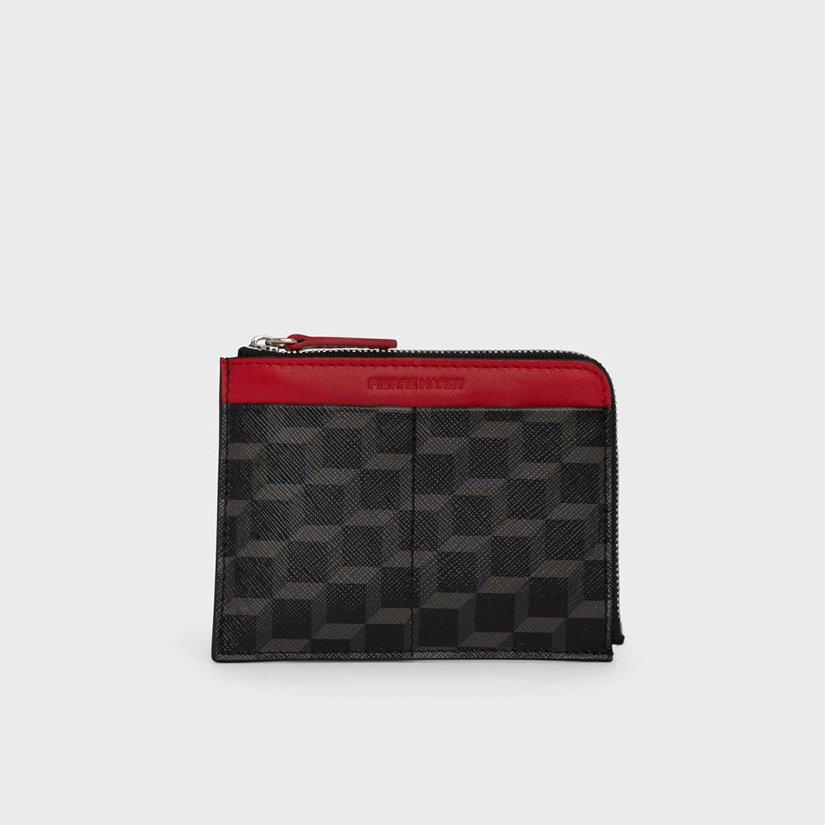 Pierre Hardy VALOIS COIN PURSE, black cube coated canvas and red calfskin