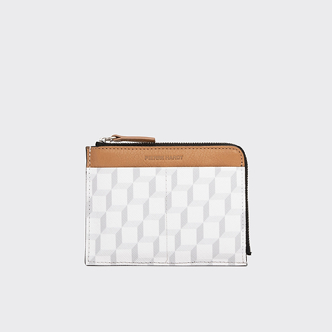 Pierre Hardy VALOIS COIN PURSE, white cube perspective coated canvas and camel kidskin