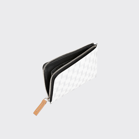 Pierre Hardy VALOIS COIN PURSE, white cube perspective coated canvas and camel kidskin, view 2