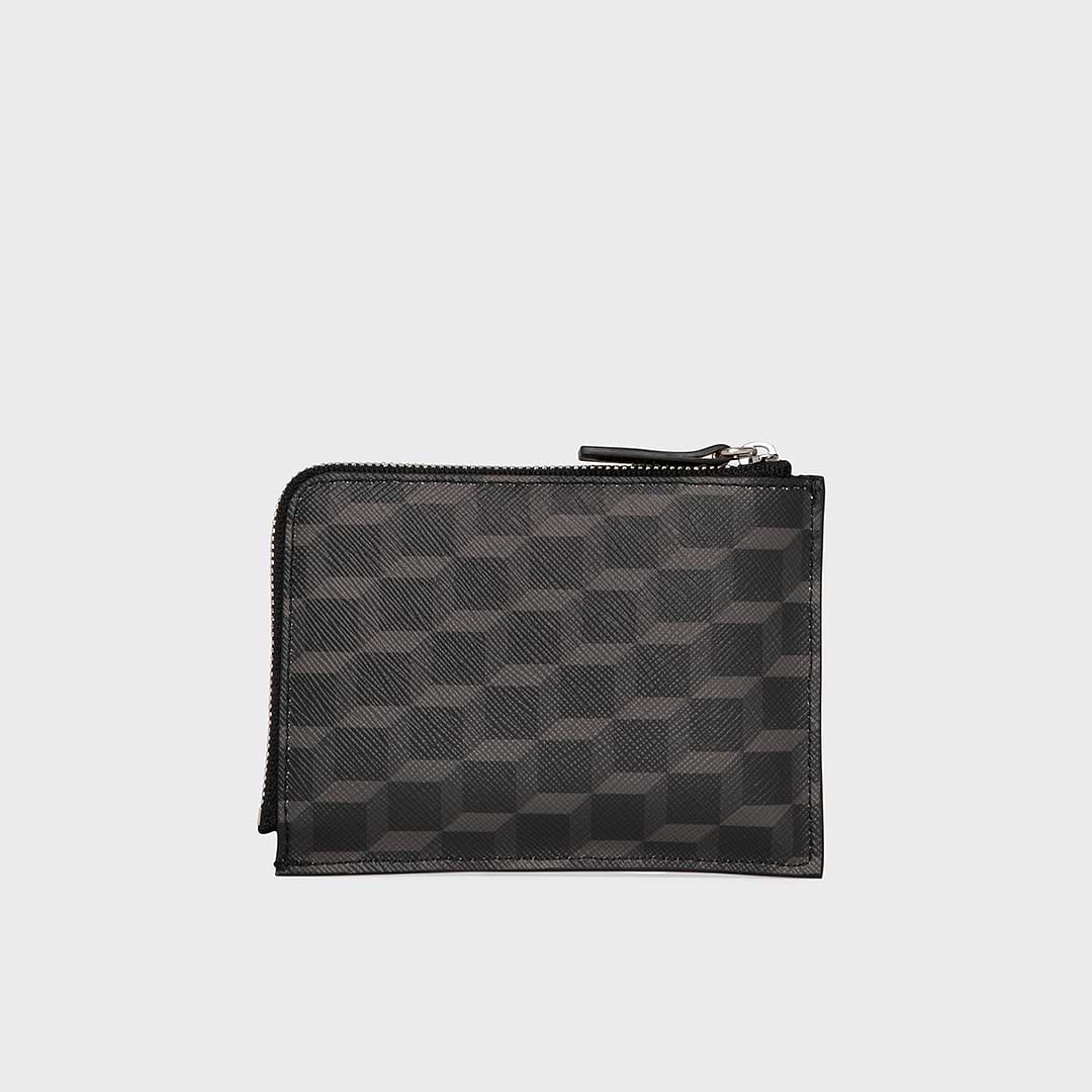 Pierre Hardy VALOIS COIN PURSE, black cube coated canvas and black lambskin, view 3