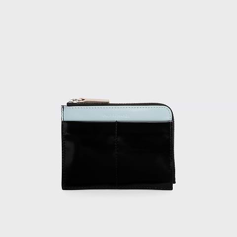 Pierre Hardy VALOIS COIN PURSE, black glazed lambskin and sky blue glazed lambskin