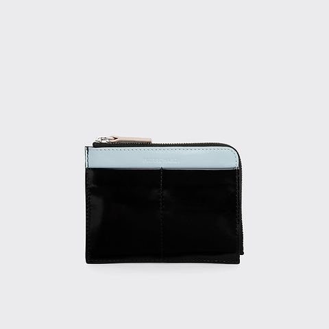Pierre Hardy VALOIS COIN PURSE, black glazed lambskin and sky blue glazed lambskin