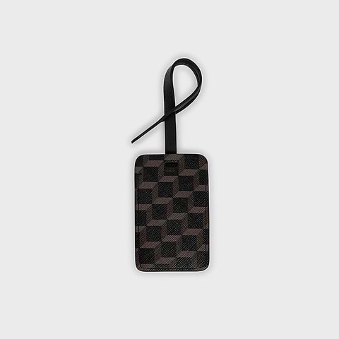 Pierre Hardy LUGGAGE TAG, black cube perspective coated canvas & black calfskin