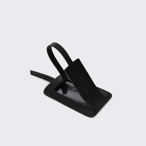 Pierre Hardy LUGGAGE TAG, black cube perspective coated canvas & black calfskin, view 2