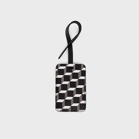 Pierre Hardy LUGGAGE TAG, cube perspective coated canvas & black calfskin