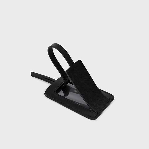 Pierre Hardy LUGGAGE TAG, cube perspective coated canvas & black calfskin, view 2