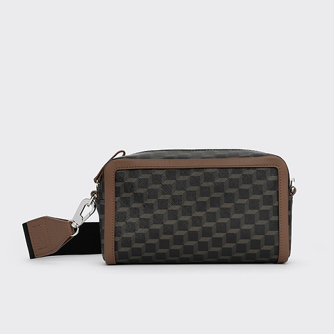 Pierre Hardy MAXI CUBE BOX BAG, black cube perspective coated canvas and camel calfskin