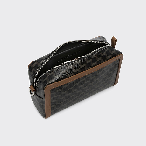 Pierre Hardy MAXI CUBE BOX BAG, black cube perspective coated canvas and camel calfskin, view 2