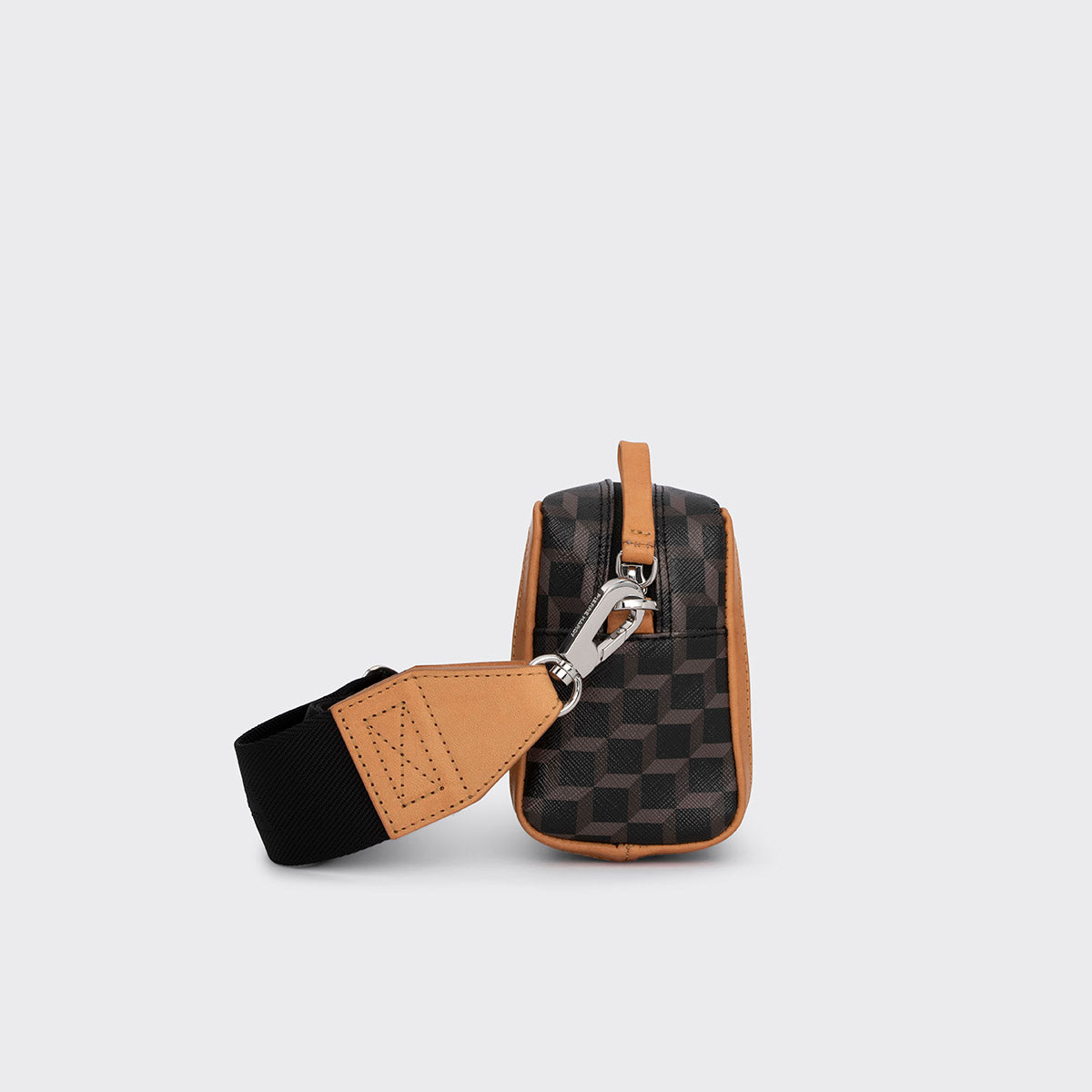 Pierre Hardy MAXI CUBE BOX BAG, black perspective cube coated canvas and tan calfskin trims, view 6