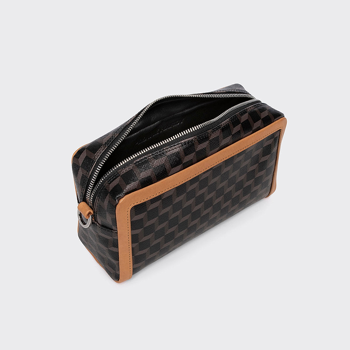 Pierre Hardy MAXI CUBE BOX BAG, black perspective cube coated canvas and tan calfskin trims, view 5