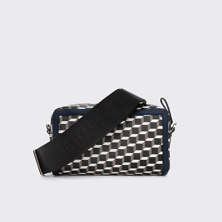 Pierre Hardy MAXI CUBE BOX BAG, cube perspective coated canvas and navy grained calfskin, view 5