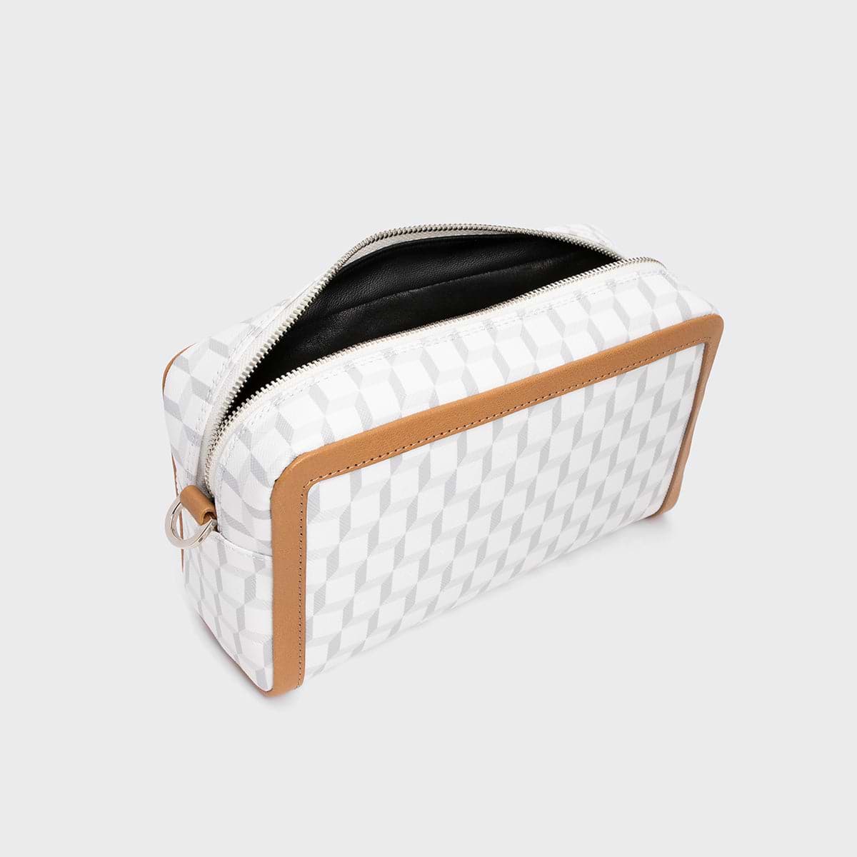 Pierre Hardy MAXI CUBE BOX BAG, white cube perspective coated canvas and camel grained kidskin, view 3