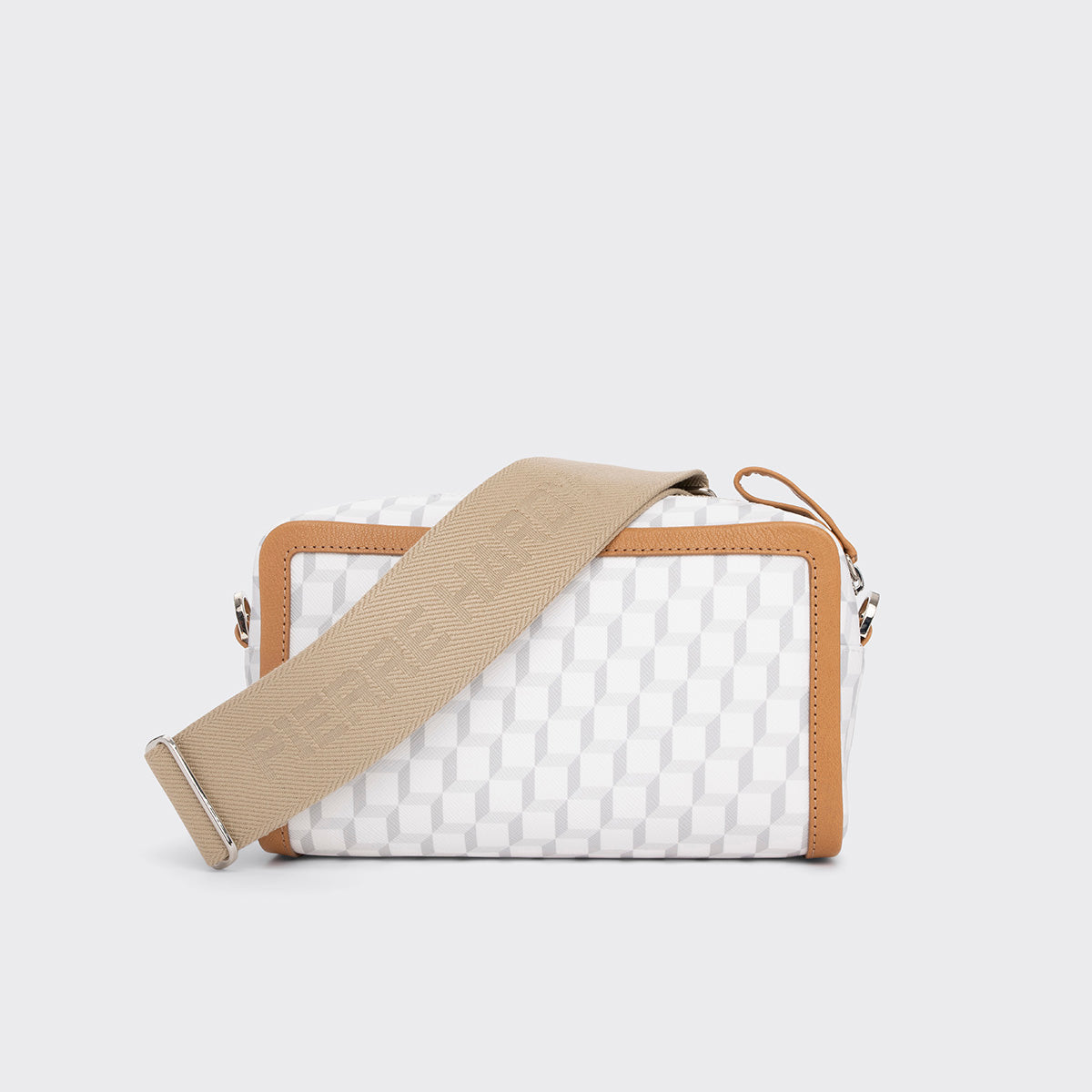 Pierre Hardy MAXI CUBE BOX BAG, white cube perspective coated canvas and camel grained kidskin, view 7