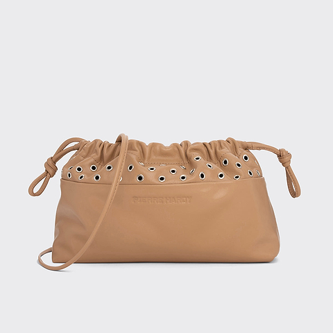 Pierre Hardy TWIN CLUTCH WITH EYELETS, cappuccino calfskin