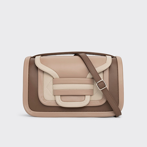 Pierre Hardy ALPHA MAXI HANDBAG, camel, taupe and off-white calfskin