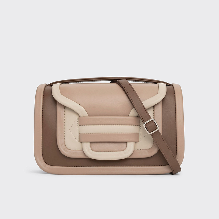Pierre Hardy ALPHA MAXI HANDBAG, camel, taupe and off-white calfskin