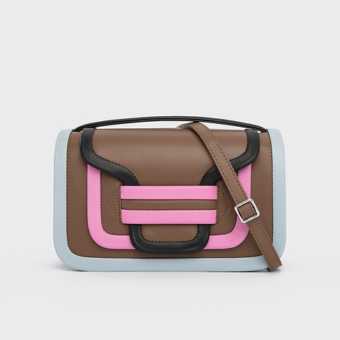 Pierre Hardy ALPHA MAXI HANDBAG, camel, pink & light blue calfskin and black lambskin