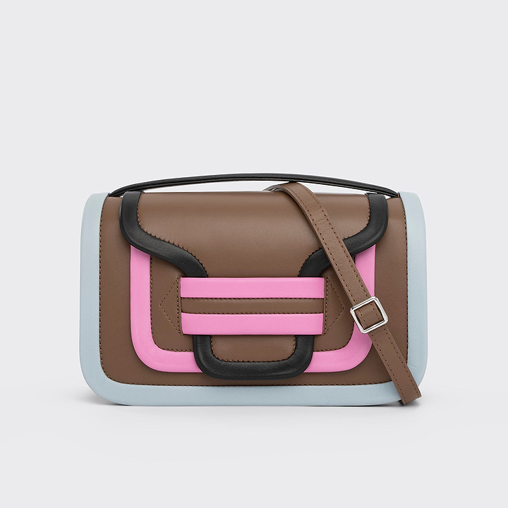Pierre Hardy ALPHA MAXI HANDBAG, camel, pink & light blue calfskin and black lambskin