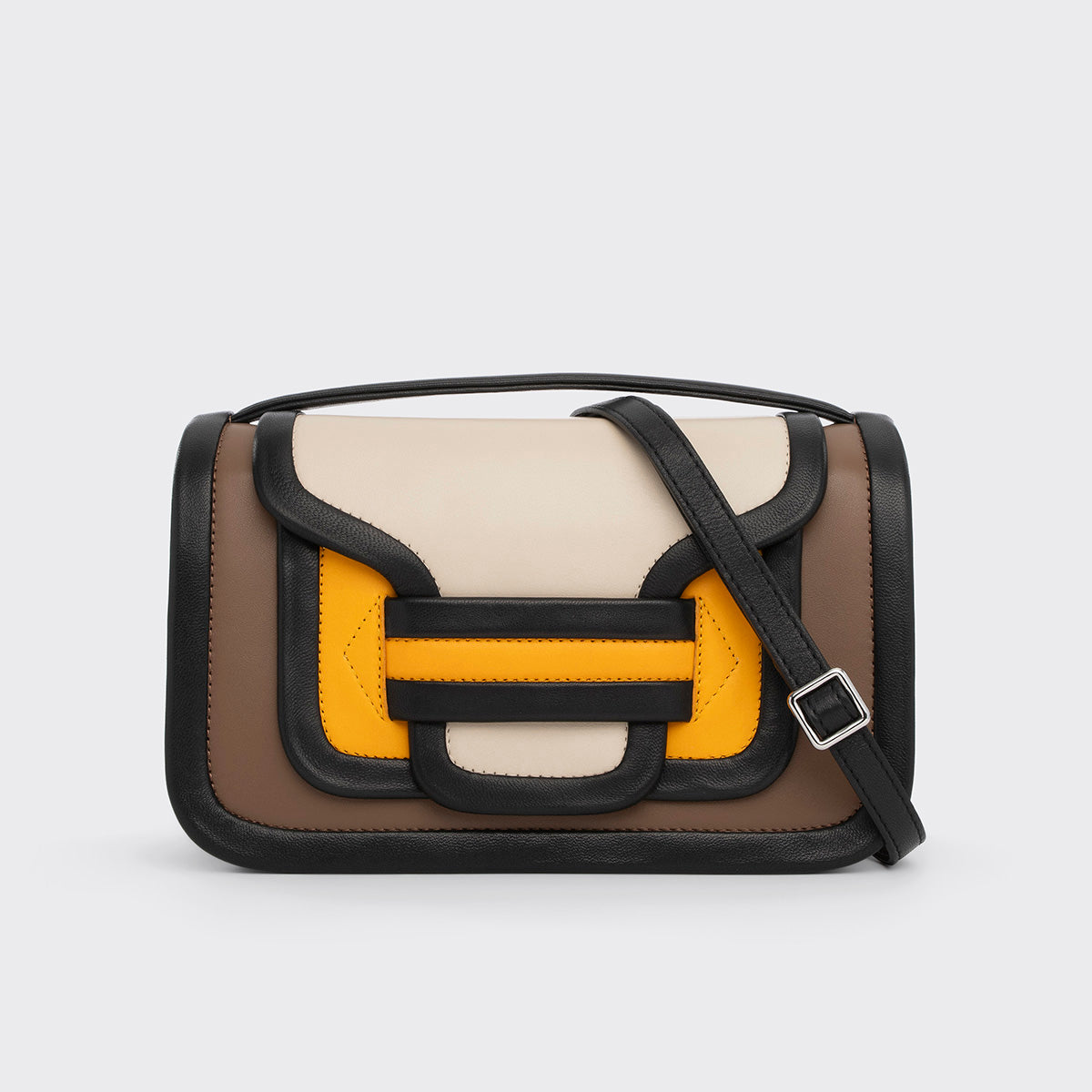 Pierre Hardy ALPHA MAXI HANDBAG, camel, off-white & sun calfskin and black lambskin