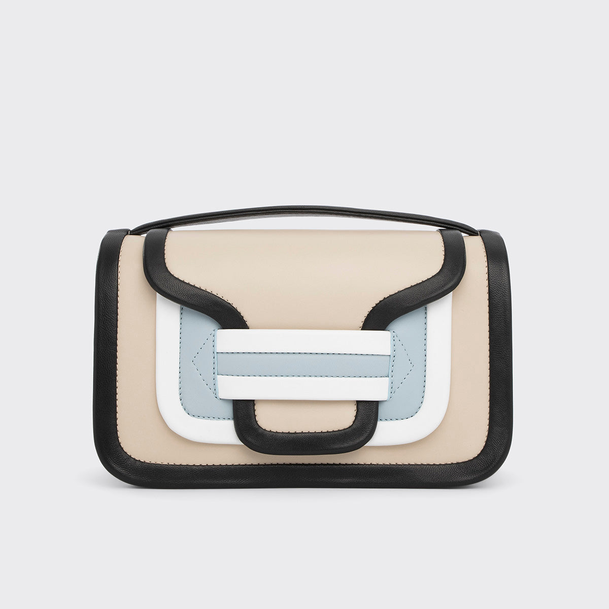 Pierre Hardy ALPHA MAXI HANDBAG, off-white, light blue & white calfskin and black lambskin, view 6
