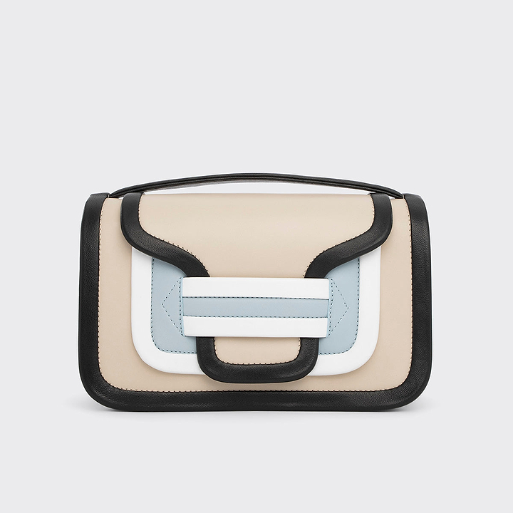 Pierre Hardy ALPHA MAXI HANDBAG, off-white, light blue & white calfskin and black lambskin, view 6