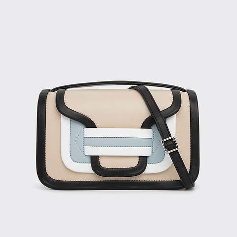 Pierre Hardy ALPHA MAXI HANDBAG, off-white, light blue & white calfskin and black lambskin