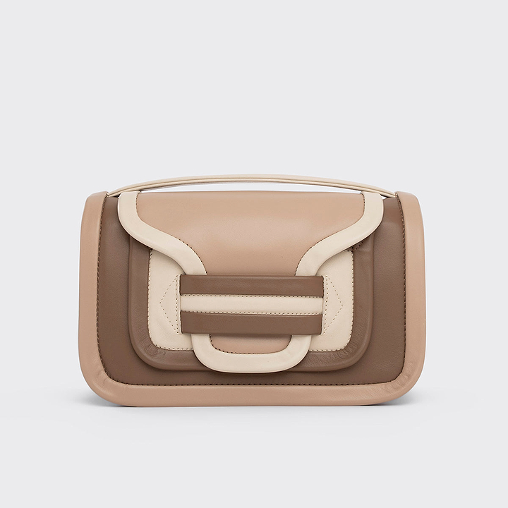 Pierre Hardy ALPHA MAXI HANDBAG, taupe, camel and off-white calfskin, view 8