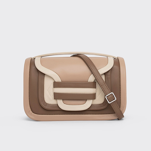 Pierre Hardy ALPHA MAXI HANDBAG, taupe, camel and off-white calfskin