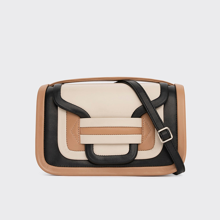 Pierre Hardy ALPHA MAXI HANDBAG, black & camel lambskin and off-white calfskin