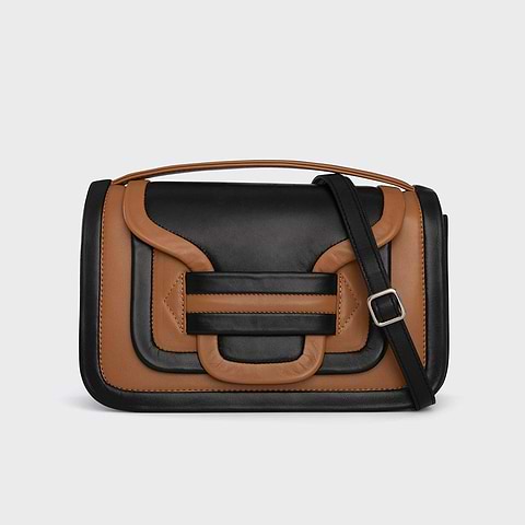 Pierre Hardy ALPHA MAXI HANDBAG, cognac calfskin & black lambskin